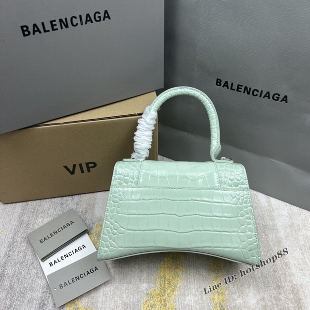 Balenciaga專櫃爆款鱷魚紋薄荷綠色中號Hourglass沙漏包 巴黎世家頂級原單手提肩背包 fyj1207